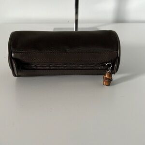 Gucci round barrel fabric and leather trim with bamboo pull